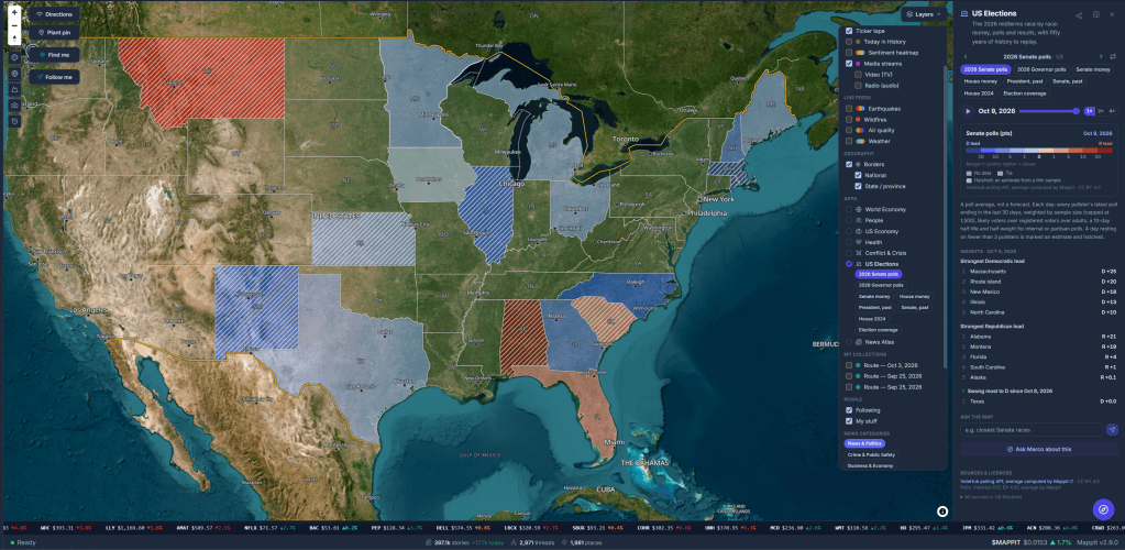A map of the continental United States displaying various shaded regions representing electoral information for the US elections on October 8, 2020.